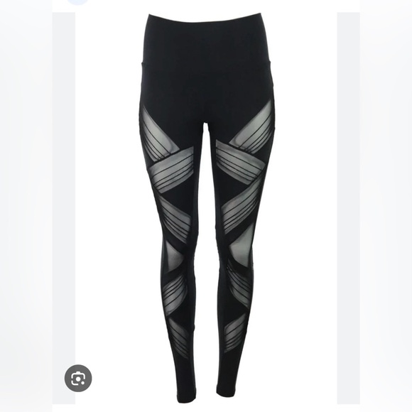 Alo Yoga Black Mesh Panels Moto Sheer Panel - High Rise Waist - Picture 2 of 8